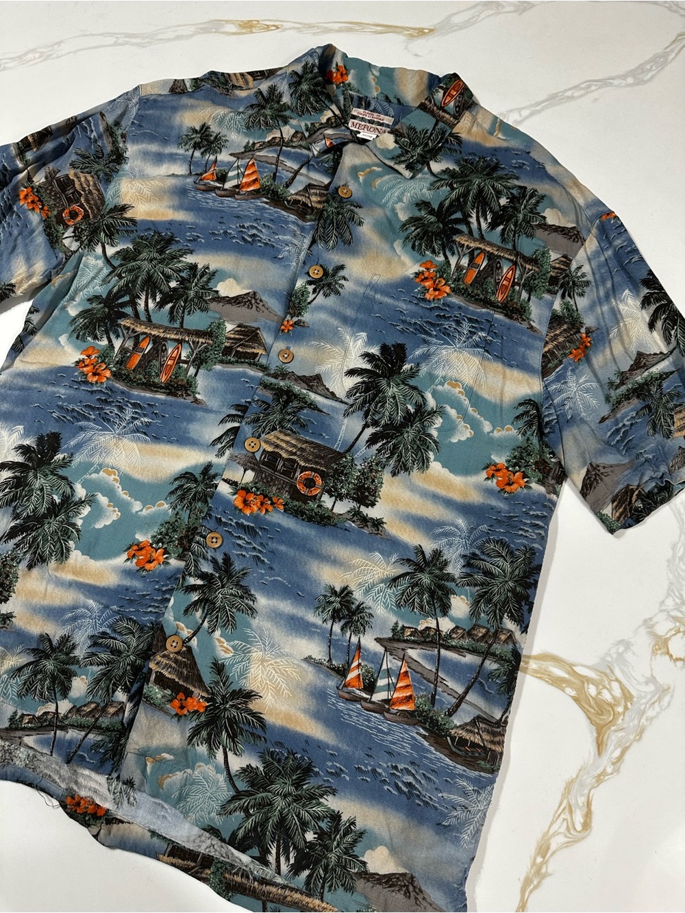VINTAGE Merona Hawaiian Shirt - Pacific Islander Hut & Surf Shack